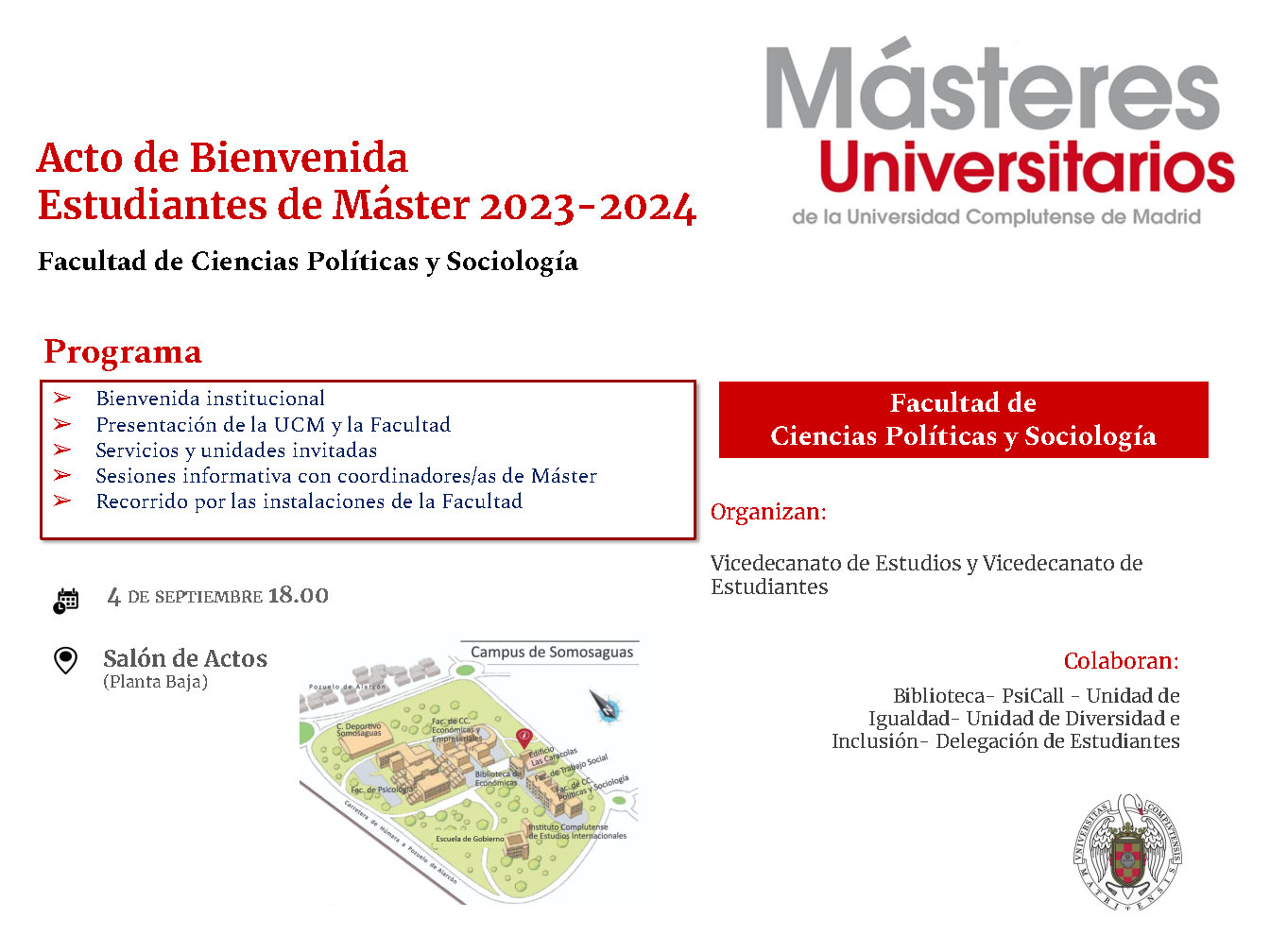 Acto de bienvenida a Estudiantes de Másteres Universitarios 2023-2024